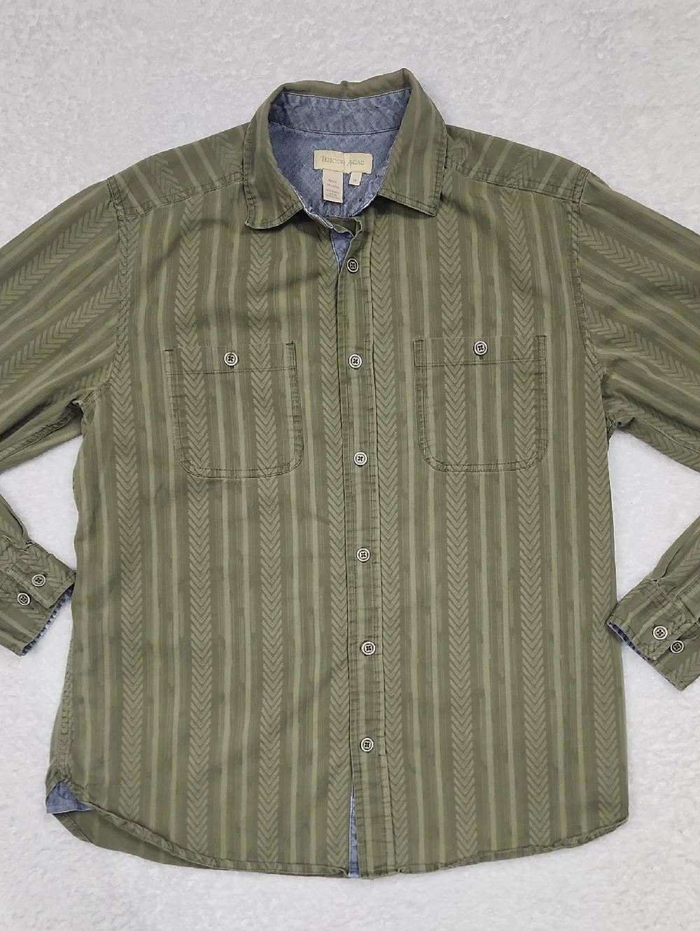Vintage The Territory Ahead Men's Chevron Striped Green Button Down Shirt